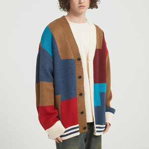<b>Men's</b> Knitted Patchwork <b>Cardigan</b> Long Sleeve Button Closure Autumn Casual Sweater Regular Fit Full Sleeve Style - Product Image 5
