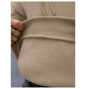 Sudadera con Capucha Extra Grande para Hombre, Color Beige Sólido, Algodón French Terry, Diseño Casual con Bolsillos, Ropa de Otoño - Product Image 3