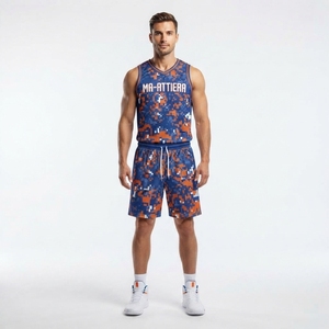 Ensemble d'uniformes de basketball pour hommes Ma-Attiera, impression par sublimation, jersey et shorts en polyester respirant, tenue d'équipe pour adultes, joueurs d'équipe - Product Image 1