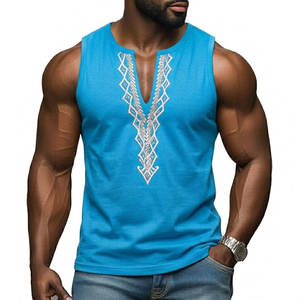 Bulk Men's Custom Geometric Embroidery Tank <b>Top</b> Deep V Neck Sleeveless Streetwear Fashion Muscle Tee Wholesale Price Tank <b>Tops</b> - Product Image 2
