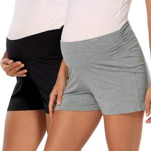 Short de maternité pour femme, été, taille haute élastique, respirant, en coton, avec soutien abdominal ajustable, effet délavé - Product Image 1