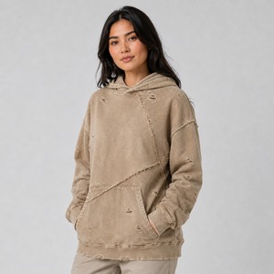 Sudadera con capucha estilo grunge desgastada, oversize, vintage, para mujer, lavada, holgada, de ajuste relajado, de forro polar suave, con borde deshilachado - Product Image 5