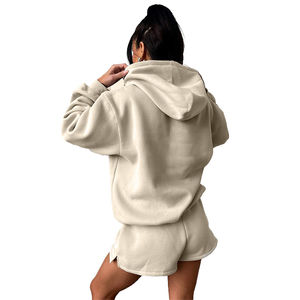 Conjunto de 2 Piezas Personalizado para Mujer, Primavera/Verano, Sudadera con Capucha y Pantalones Cortos, 100% Algodón, Transpirable y Ecológico - Product Image 6