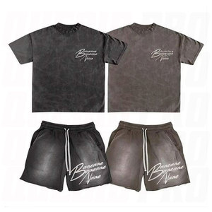 Custom <b>Men</b>’s Acid Wash Sweatsuit T-Shirt and Track <b>Shorts</b> Set 2 Piece Summer <b>Tracksuit</b> Outfit Casual Streetwear Sweat T-Shirts - Product Image 1