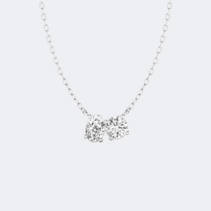 Collier pendentif Toi et Moi serti de pierres ovales rondes 1.00CTW - Product Image 2