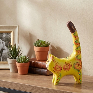 Statue de chat à longue queue en bois d'albizia jaune, faite à la main, motif en spirale, artisanat de Bali, décoration d'intérieur, cadeau, figurine d'animal en bois, sculpture - Product Image 3