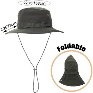 2025 Sports Sun Hat bordado Boonie Bucket gorra de pesca con correa para la barbilla y Snap up lados - Product Image 4