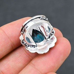 Anillo de Plata de Ley 925 con Topacio Azul Creado en Laboratorio, Hermoso Anillo con Piedra en Forma de Pera, Joyería de Boda Hecha a Mano con Turquesa - Product Image 3