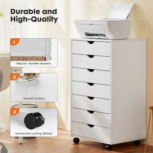 Organizer per cassettone in legno a 7 cassetti armadietti mobili con ruote per ufficio o cassettone - Product Image 2
