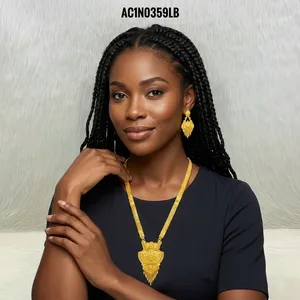 Conjunto de Joyería Nupcial Africana de Lujo, Chapado en Oro Rosa de 24K, Collar Largo con Colgante y Aretes, Joyería de Boda Nigeriana para Mujer - Product Image 3