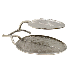 Gold And Silver Nickel Metal Leaf Shaped Luxury Design Decorative Platter <b>Tray</b> Aluminum Casted For Tableware Handmade Customised - Product Image 3