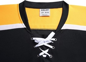 Wholesale Men's Ice Hockey Jersey Blank Practice Sportswear With Lace-up Collar in Black and Yellow Stripes - Product Image 4
