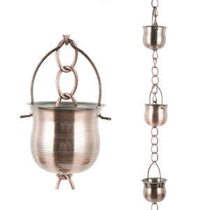 Pure Copper Eastern Hammered Cup Rain Chain 8.5 Ft Decorative Gutter Downspout Replacement Hand Hammered <b>Large</b> Cup Garden - Product Image 3