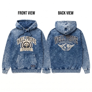 <b>Women</b> Vintage <b>Blue</b> Acid Wash Eco-Friendly Lined Winter <b>Hoodie</b> 400 GSM Heavyweight Cotton Fleece Custom Applique Embroidery - Product Image 1