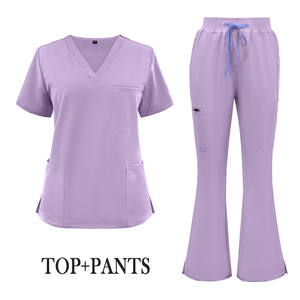 Tenues d'infirmières personnalisées pour femmes, ensembles de blouses et pantalons en coton et polyester, uniformes d'hôpital, hauts à col en V, plusieurs couleurs, vêtements médicaux - Product Image 5