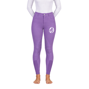Leggings d'équitation pour femmes, couleur violette, taille haute, extensibles, avec grip en silicone, pour l'entraînement - Product Image 1