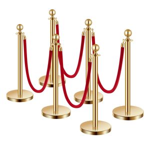 Set di 6 Pali in Acciaio Inox con Corde in Velluto e Base Cava, 4 Pali in Velluto Rosso, Barriere per Controllo Folla per Eventi - Product Image 1