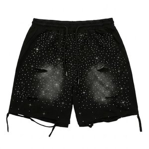 Conjuntos de camisas y pantalones cortos negros para hombre, con logotipo impreso personalizado, lavado ácido y pedrería, los más vendidos, para ropa urbana vintage de alta calidad. - Product Image 4