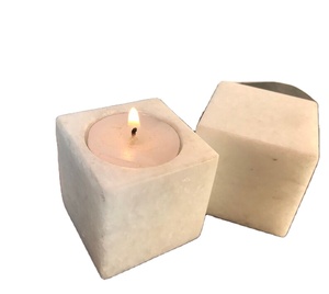 Portavelas decorativo en forma de cubo de mármol blanco de gran calidad de última colección para decoración del hogar - Product Image 1