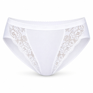Culottes string taille mi-haute pour femme, sexy, blanches unies, avec bordure en dentelle, sans couture, en coton et élasthanne, élégantes, tricotées - Product Image 4