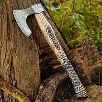 Hache forgée à la main très vendue, Hache viking barbue Ragnar, Hachette de chasse et d'extérieur avec manche gainé de cuir et fourreau en cuir