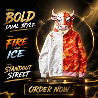 Sweat à capuche zippé intégral pour homme, style streetwear japonais Hip Hop, motif masque de taureau, en molleton épais 100% coton, imprimé camouflage abstrait étoilé rouge sur le devant