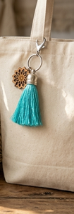 Wooden Mandala <b>Key</b> <b>Tassel</b> With Turquoise Fringe Decorative Keychain - Product Image 6