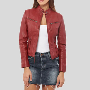 Wholesale Factory Genuine <b>Leather</b> Long Sleeved Breathable Zipper Winter Women's Stylish <b>Outfit</b> Customizable Knitted Finished - Product Image 4
