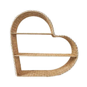 Cute Heart Rattan Wall-Mounted Shelf for Kids Room Handwoven Wicker <b>Floating</b> Bookshelf Toy Storage Display Wall Organizer <b>Unit</b> - Product Image 1