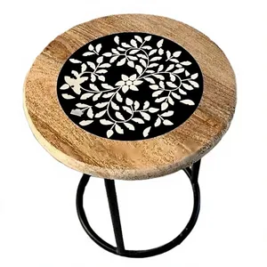 Mesa Auxiliar de Estilo Moderno con Incrustaciones de Hueso, Madera Natural y Resina, Mesa de Centro Redonda para Sala de Estar, Mueble de Lujo y Elegante para Decoración del Hogar - Product Image 2
