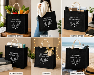 กระเป๋า Better Bag Better Planet กระเป๋าผ้าปอกระเจาแบบรักษ์โลก ทนทาน พร้อมหูหิ้วเชือก ขนาดกลาง ลายใบไม้ สำหรับใส่ของชำและใช้ไปชายหาด - Product Image 5