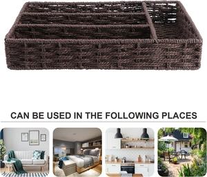 Panier organisateur rectangulaire en paille de papier tissé à la main, rangement de bureau durable pour la maison et le bureau - Product Image 3