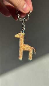 Handmade Beaded Giraffe Keychain | Miyuki Delica Bead Animal <b>Bag</b> <b>Charm</b> - Product Image 1