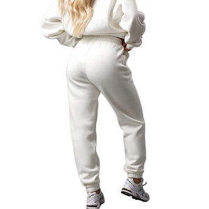 Women's White <b>Knitted</b> Crew Neck Sweatshirt And Jogger <b>Set</b> Loose Fit Solid Color Casual All Seasons Two Piece Outfit - Product Image 5