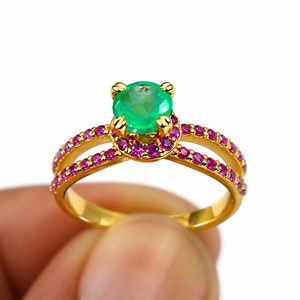 925 Sterling <b>Silver</b> Gold Plated <b>Emerald</b> with Pink Sapphire Cut Gemstone <b>Ring</b> Wholesale <b>Ring</b> <b>Emerald</b> Jewelry Gift <b>Ring</b> - Product Image 2