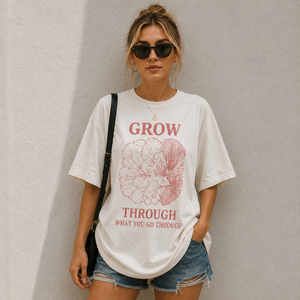 T-shirt décontracté pour femme, coupe oversize, col rond, épaules tombantes, manches mi-longues, respirant, tricoté, 100% coton, 180g, imprimé par transfert thermique - Product Image 1