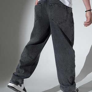 Pantalon en jean personnalisé avec logo brodé, style streetwear, vintage, coupe ample, droit, avec poches, baggy, pour homme, jambe large - Product Image 5