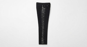Jean skinny noir orné de clous sur le côté, pantalon en denim à ourlet brut pour femme - Product Image 2