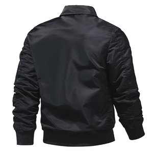 Blouson bomber noir pour homme, couleur unie, fermeture éclair, coupe-vent, style décontracté, col rabattu, manches classiques, matière polyester - Product Image 6