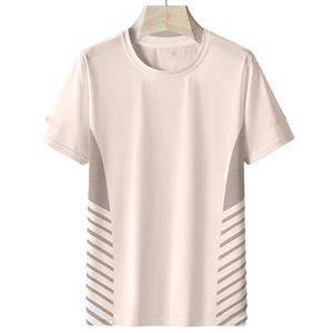 T-shirt unisexe vert clair à manches courtes et col rond, respirant, en maille rayée, pour l'été, coupe classique, pour adultes - Product Image 6