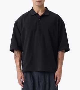 Polo Oxford à manches courtes pour homme, noir, décontracté, couleur unie, respirant, en coton tissé, coupe classique - Product Image 1