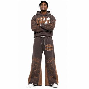 Survêtement streetwear pour homme grande taille, qualité export, à capuche, manches longues, imprimé, avec ourlet fendu, coupe ample, pantalon évasé, taille élastique, hiver - Product Image 2