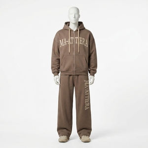 MA-ATTIERA Chándal con capucha para hombre, con cremallera completa, color sólido, estampado de letras, sudadera informal holgada y conjunto de pantalones - Product Image 3