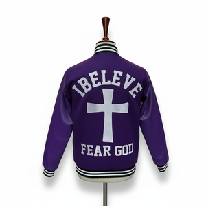 Chaqueta bomber oversize de lana personalizada con estampado serigrafiado, hombros caídos, estilo varsity para hombre, con patrón en ambos los mangas de cuero, en oferta OEM. - Product Image 4