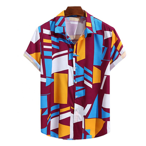 Men's Geometric Print Short Sleeve <b>Shirt</b> Regular Fit Casual Woven <b>Polyester</b> Breathable Design - Product Image 4