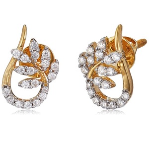 Boucles d'oreilles clous de luxe plaquées or, motif feuille florale, avec pavé de zircone cubique brillant, design cercle ouvert et élégantes - Product Image 1