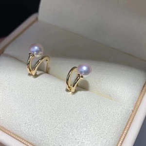 Pendientes de Perlas AK de Agua Dulce Estilo Japonés con Incrustaciones de Oro de 14k y Mejoras de Diamantes, Compactos y Elegantes - Product Image 2