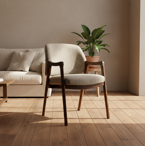 Chaise de salle à manger élégante de style mid-century, structure en bois massif durable, assise en tissu, mobilier pour la vente en gros B2B et la décoration de cafés - Product Image 6