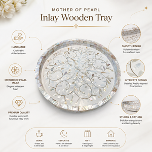 Bandeja de Servir de Madera con Incrustaciones de Madreperla |   Bandeja Decorativa Hecha a Mano para Ramadán y Eid, Estilo Árabe | Plato de Cocina de Lujo, Regalo, Decoración para el Hogar - Product Image 6
