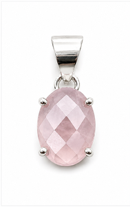 925 Sterling Silver Rose Quartz Pendant, Oval Faceted Pink Quartz Gemstone Pendant, Handmade Silver <b>Necklace</b>, - Product Image 3